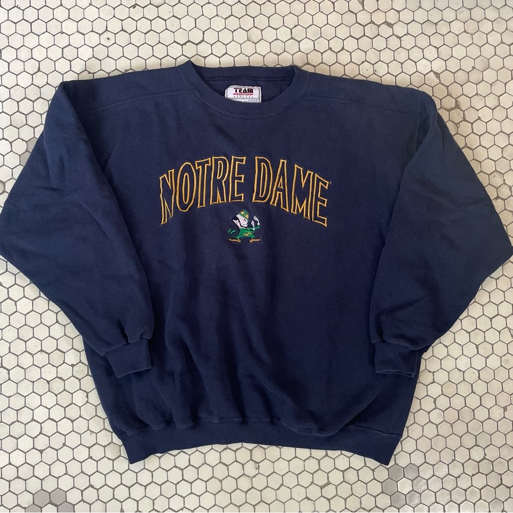 VTG Norte Dame Pullover Sweatshirt XL Embroidered Leprechaun College NCAA Team